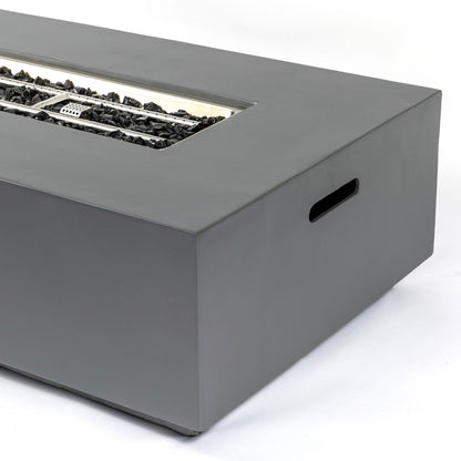 Volon - Rectangular Fire Pit Table, Propane Powered, 50,000 BTU - Light Gray