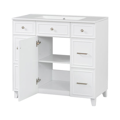 Bathroom Vanity With Ceramic Sink, Soft Close Doors, Adjustable Shelves