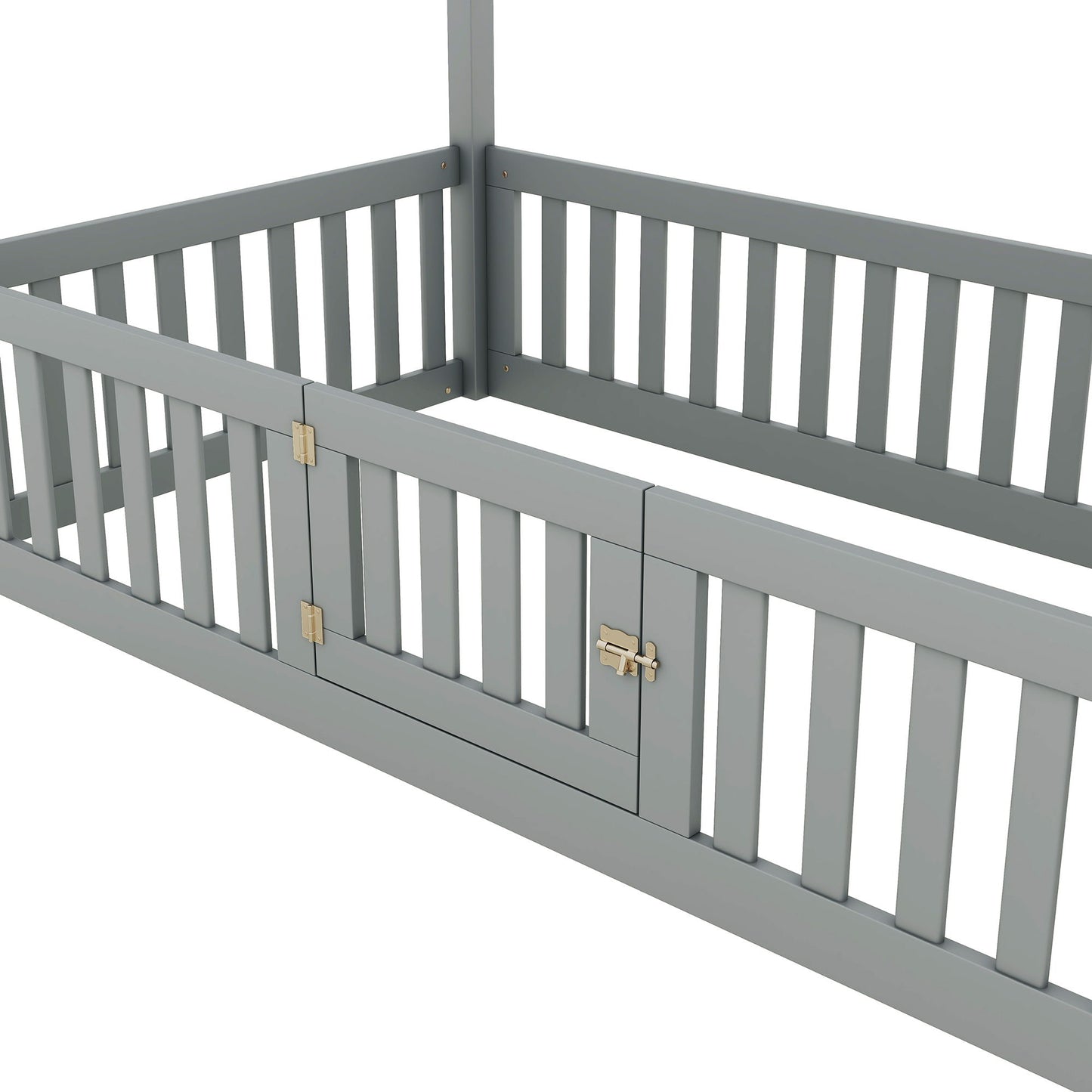 Wood House Bed With Fence And Door