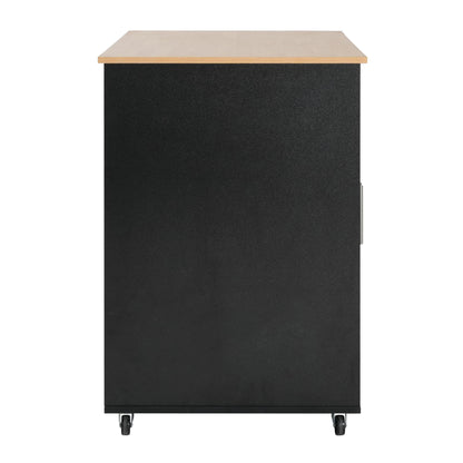 Mobile Kitchen Cart With Storage With 2 Doors, 3 Drawers & Adjustable Shelf - Black / Natural