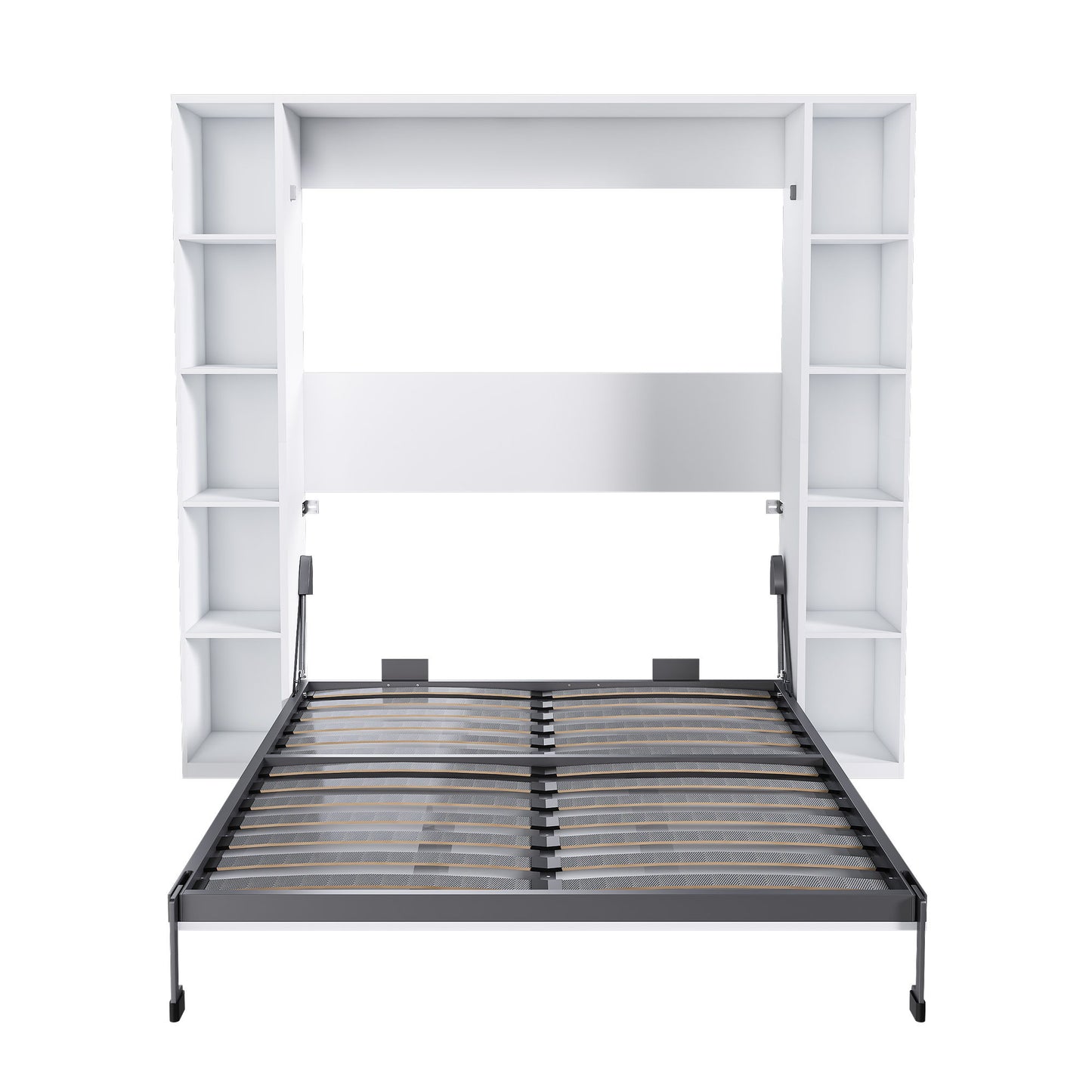 Queen Murphy Bed With Storage Cabinet, Foldable Wall Bed For Bedrooms - White