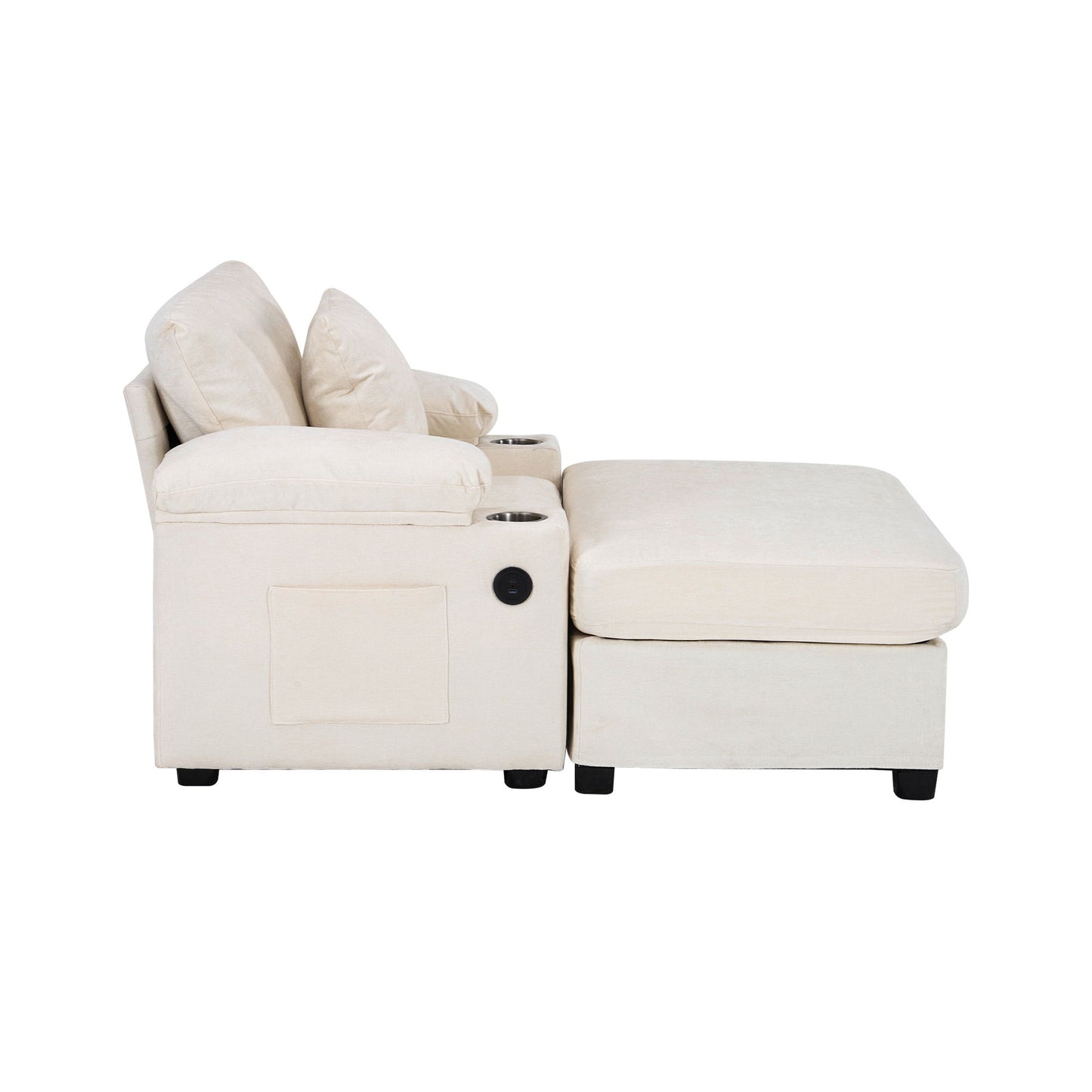 Fabric Sofa Bed With Cupholders And USB Charging Ports Chair For Living Room