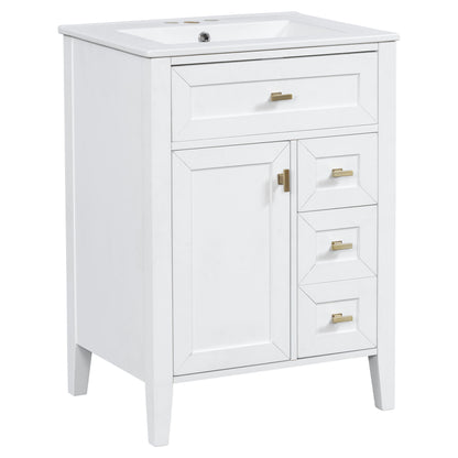 Bathroom Vanity With Sink, 3 Drawers & Cabinet With 2 Tier Door Storage Rack, Soft Close Doors & Drawers