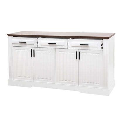 Fluted Sideboard Buffet Cabinet With 4 Doors And 3 Drawers
