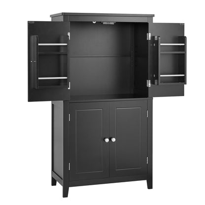 Elegant Bathroom Floor Storage Cabinet With 4 Doors, Adjustable Shelves