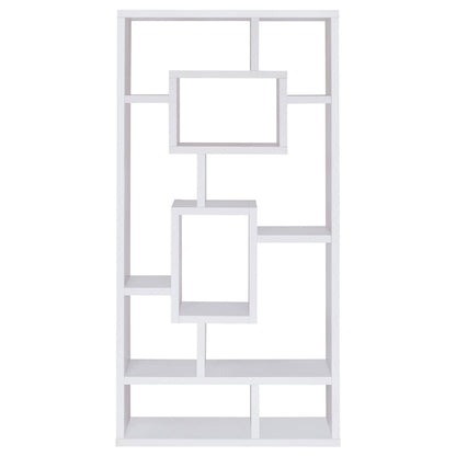 Geometric 10 Shelf Open Back Bookcase With Interlocking Shelves - White