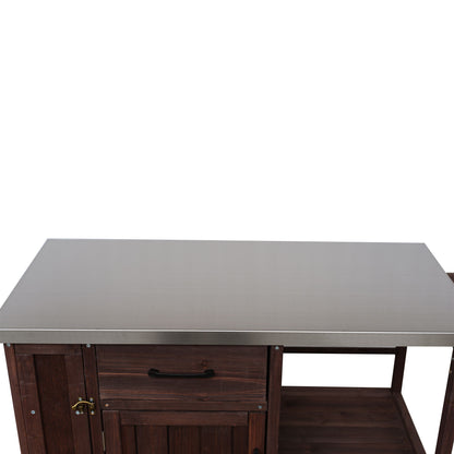 Outdoor Kitchen Island Prep Station With Lockable Wheels, Ample Storage, Towel & Spice Racks
