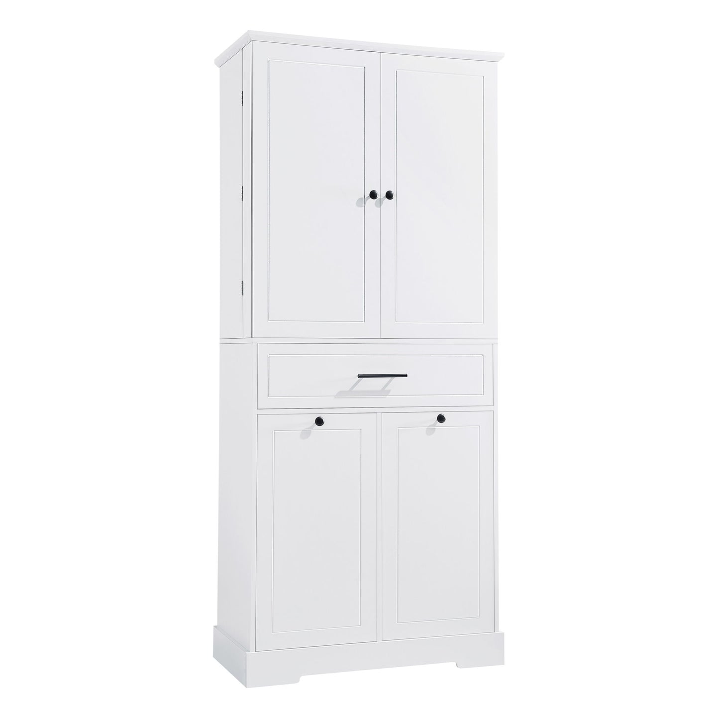 Freestanding Bathroom Storage Cabinet With Doors, Drawers, And Tilt Out Laundry Hamper - White