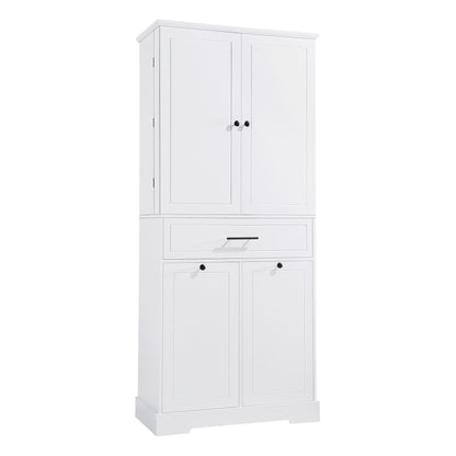 Freestanding Bathroom Storage Cabinet With Doors, Drawers, And Tilt Out Laundry Hamper - White