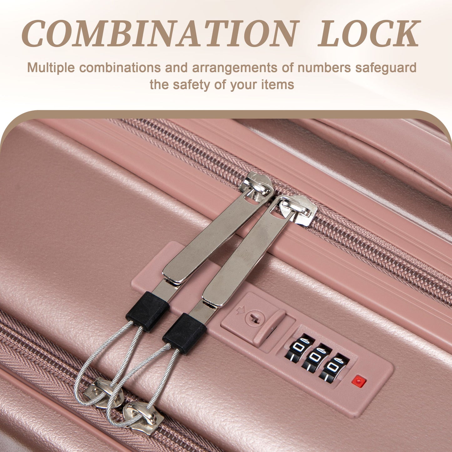 Luggage Set With Cosmetic Case, Combination Lock, Front Opening Design