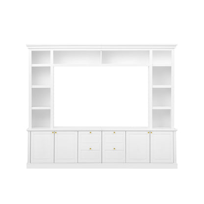 TV Stand With Bookcase, Storage Cabinet With 3 Adjustable Shelves, Living Room Entertainment Center - White