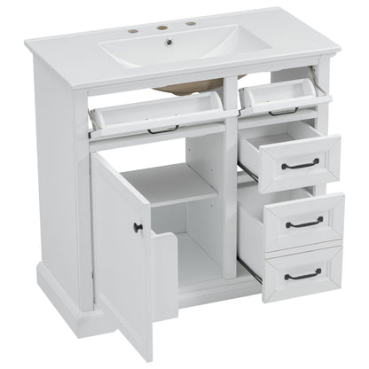 36" Bathroom Vanity With Sink, 2 Tip-Out Drawers, Soft Close Hinges