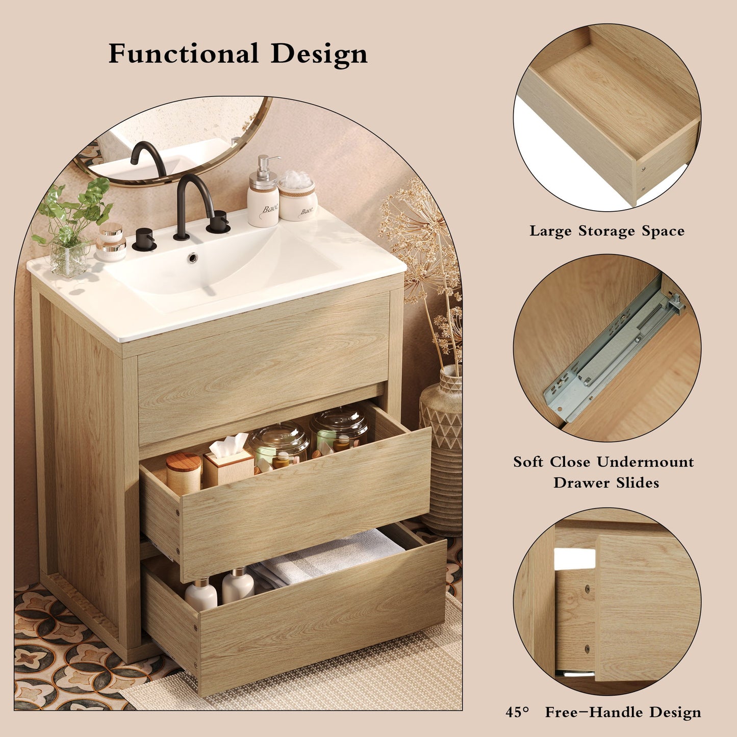 Double Sinks Bathroom Vanity Set With 2 Ceramic Basins