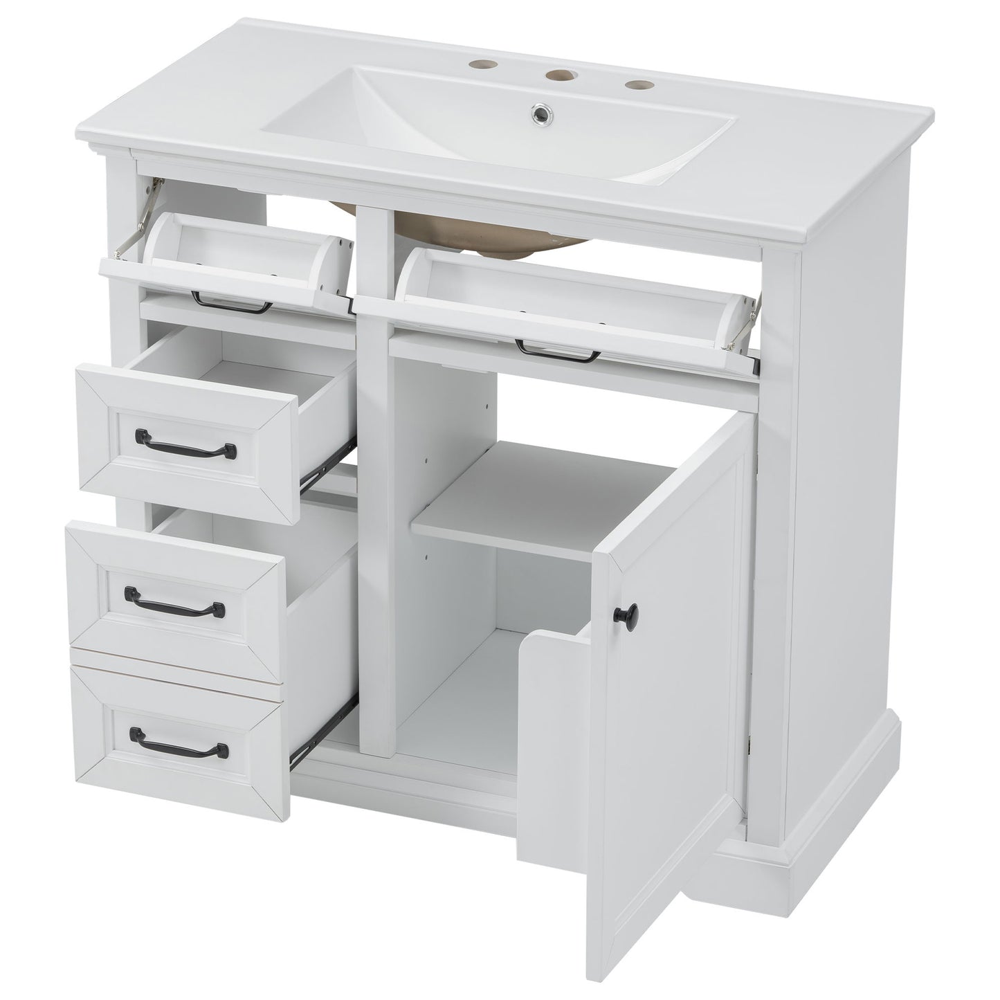 Modern Bathroom Vanity With Sink Top, 4 Drawers And 1 Soft-Close Door