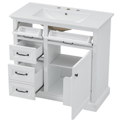Modern Bathroom Vanity With Sink Top, 4 Drawers And 1 Soft-Close Door