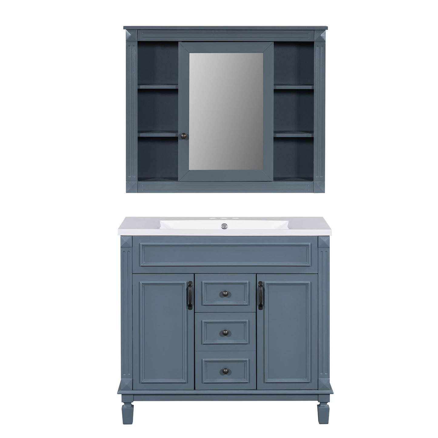 Bathroom Vanity With Top Sink, Mirror Cabinet, 2 Soft Closing Doors & 2 Drawers