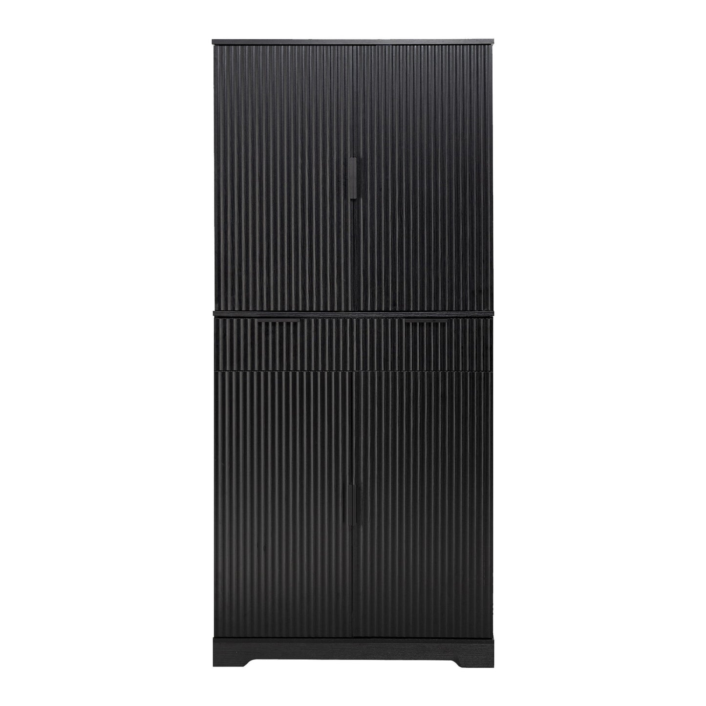 Fluted Kitchen Pantry Cabinet With 3 Keyboard Drawers & 6 Door Shelves Adjustable