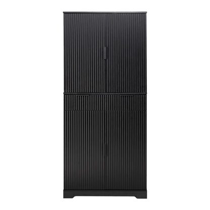 Fluted Kitchen Pantry Cabinet With 3 Keyboard Drawers & 6 Door Shelves Adjustable
