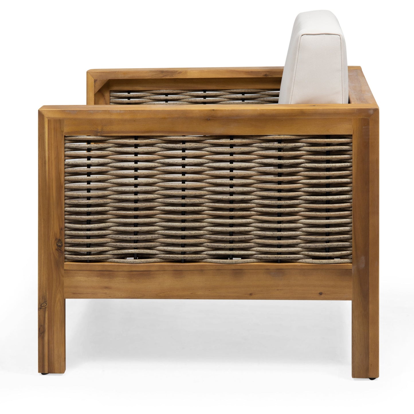 Outdoor Acacia Wood Club Chair With Wicker Accents