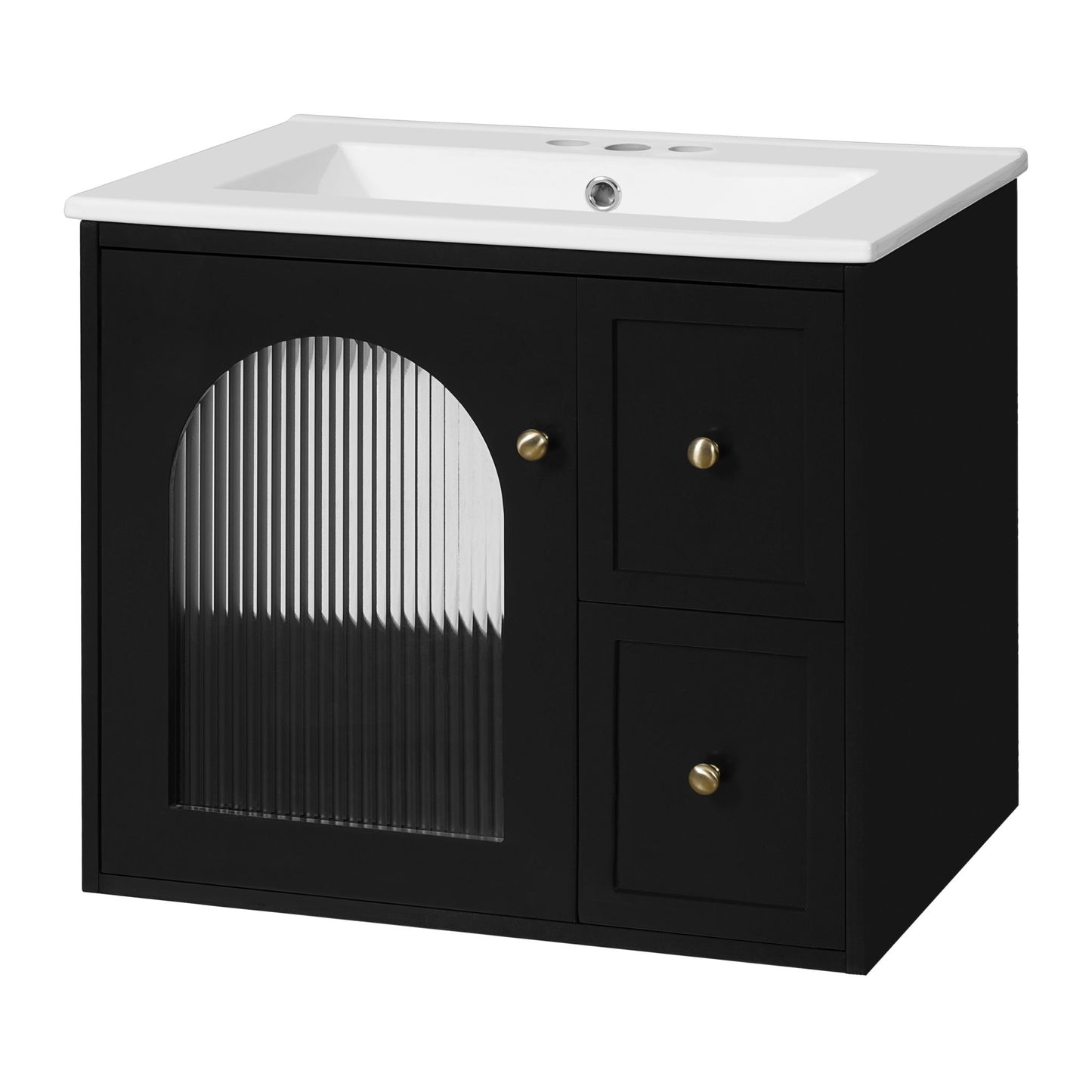 Wall-Mounted Bathroom Vanity Set With Sink, 2 Drawers And Soft-Close Door
