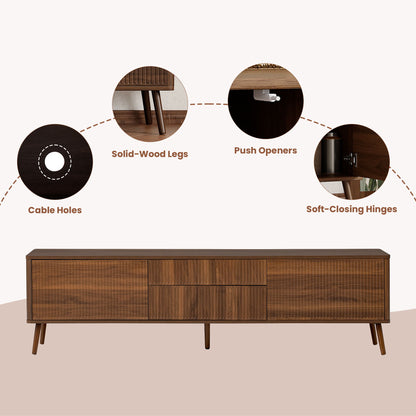 Fluted TV Stand With Storage Drawers And Cabinets For TVs Up To 80", Soft-Close Hinges, Cable Management - Walnut