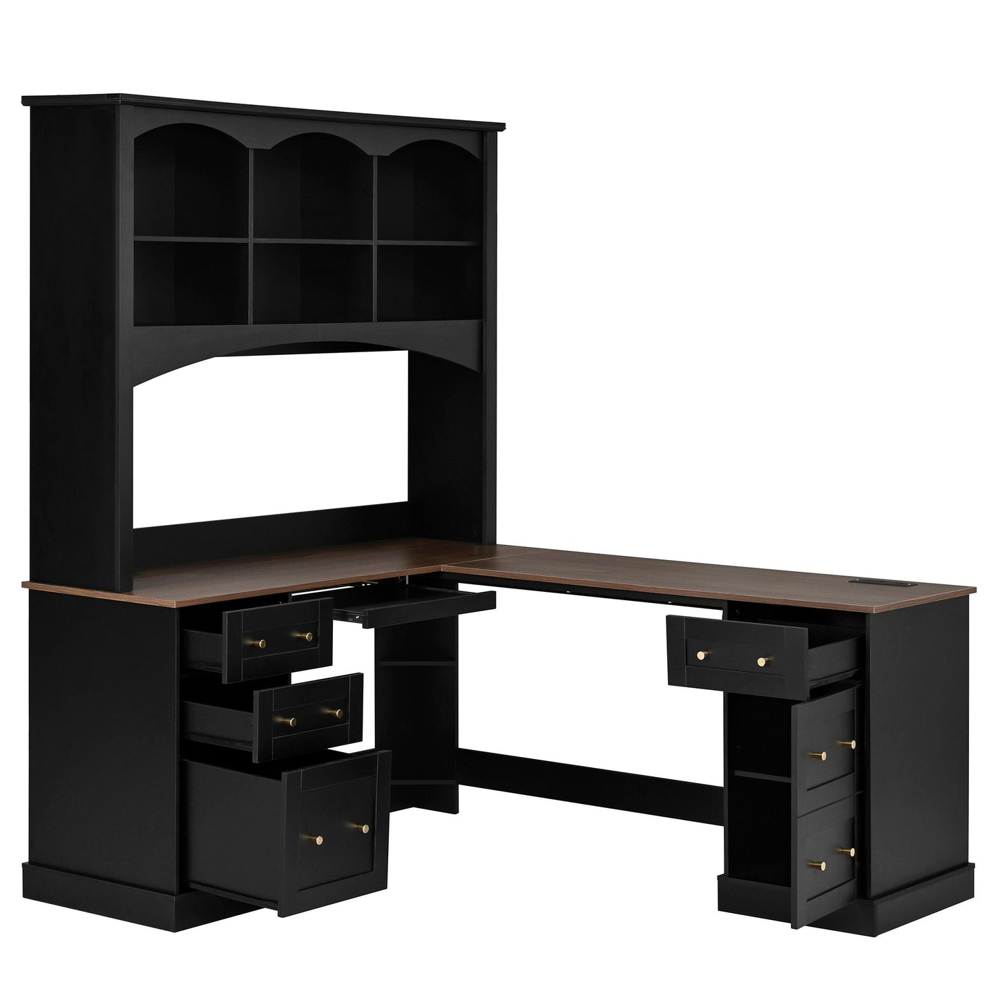 Space Saving L-Shaped Computer Desk With Keyboard Tray & Charging Stations