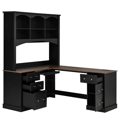 Space Saving L-Shaped Computer Desk With Keyboard Tray & Charging Stations