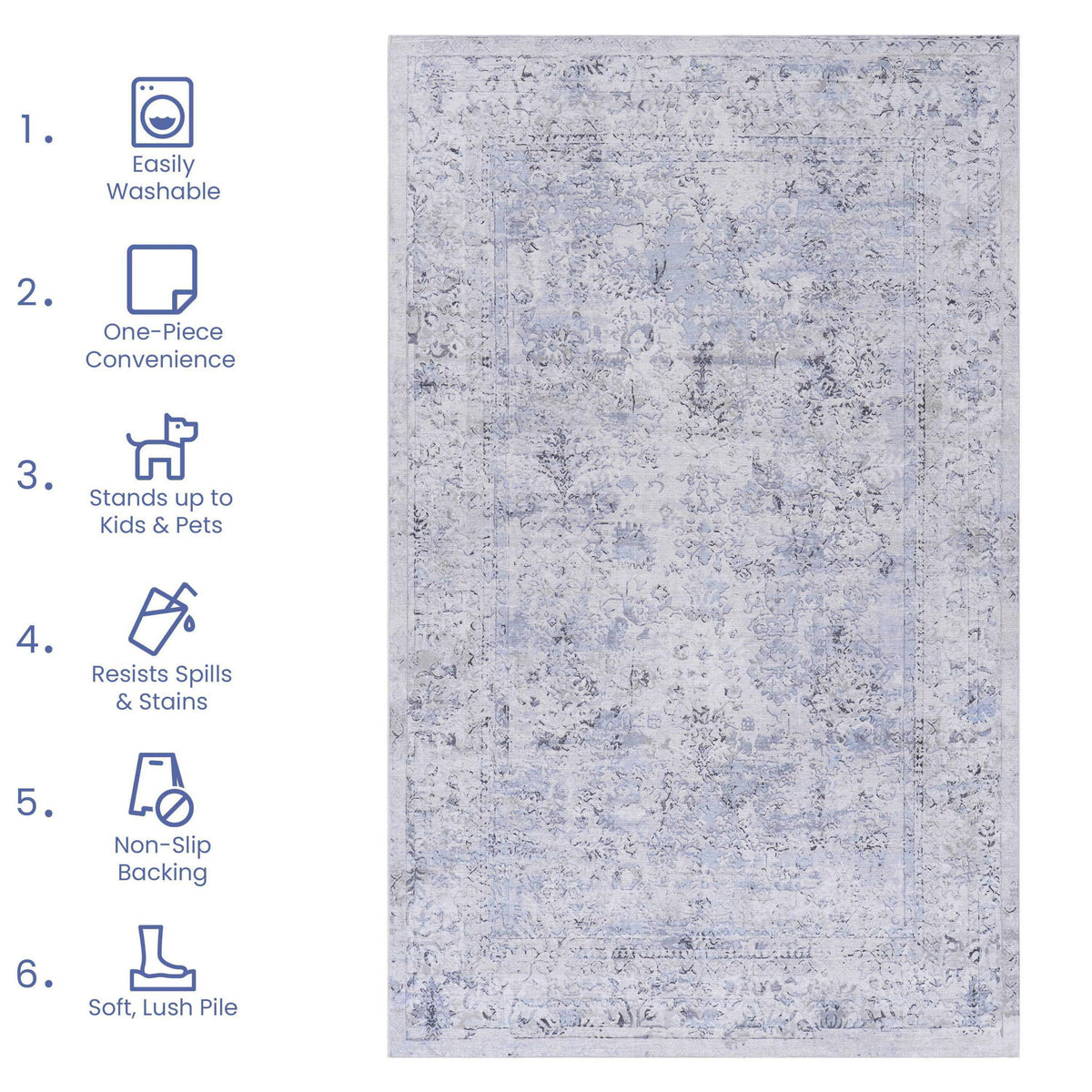 Maval - 2' X 3' Washable Area Rug - Blue / Cream
