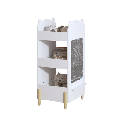 Bear Shaped Bookshelf With Chalkboard Side, 3 Tier Storage Organizer For Playroom - White
