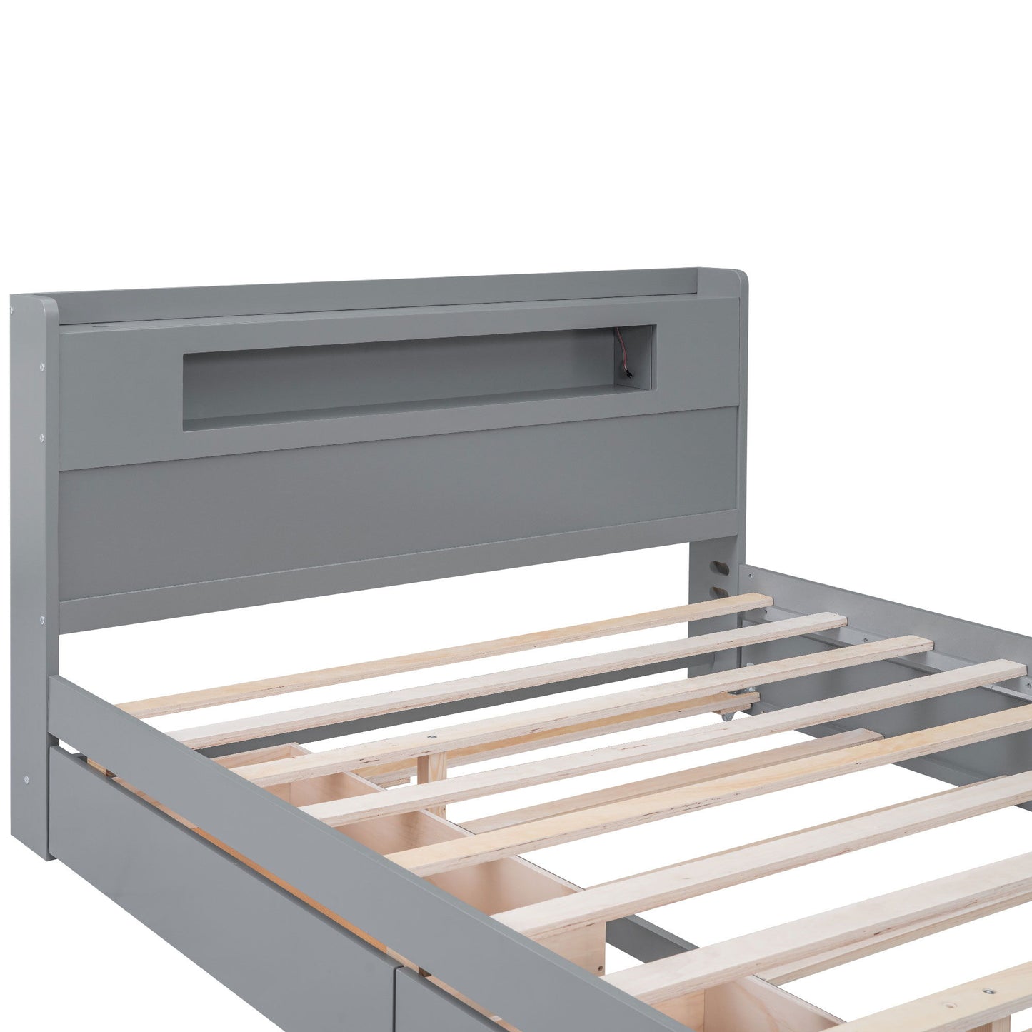 Storage Platform Bed With LED Lights, 2 Drawers And Trundle