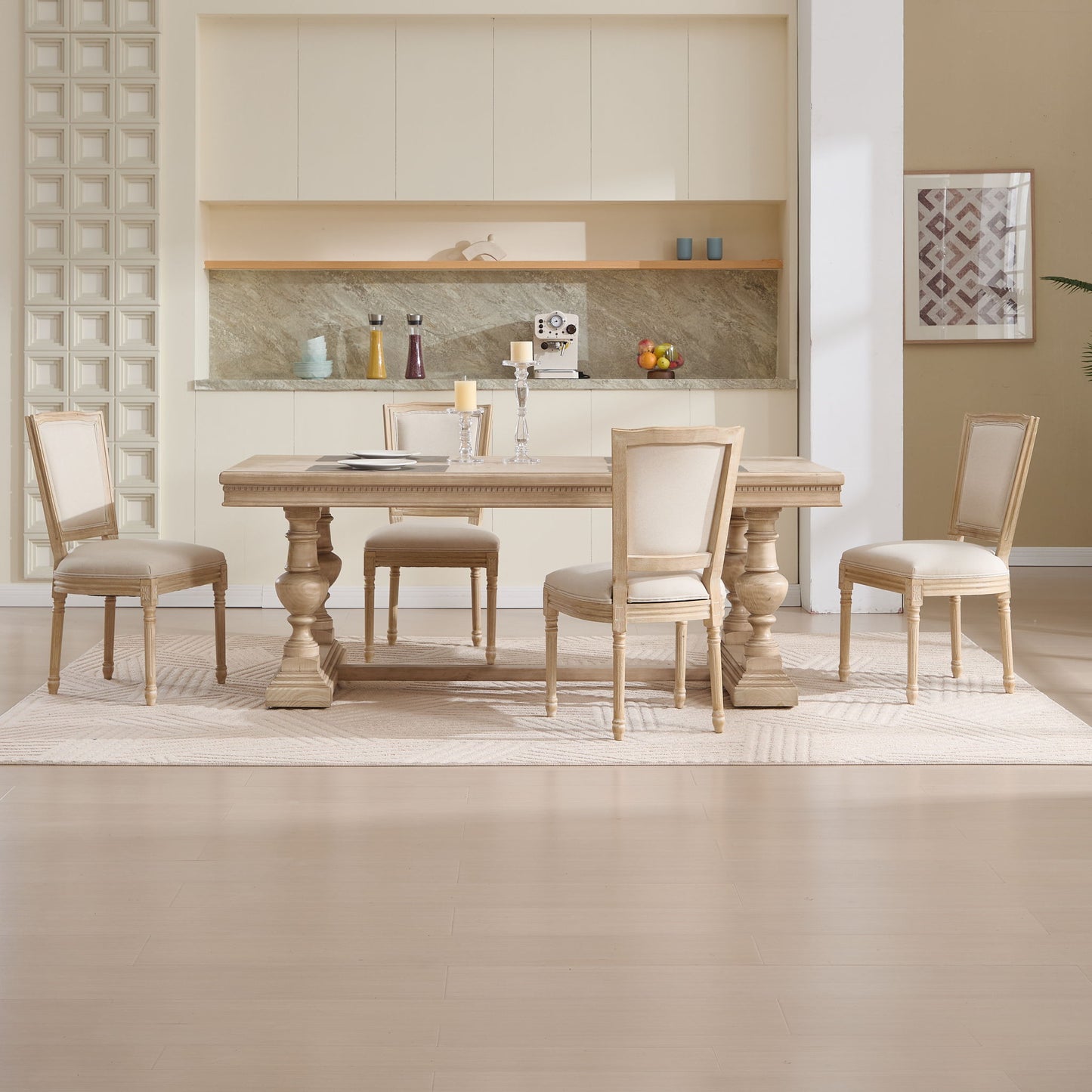 Dining Chairs Upholstered With T - Shaped Back (Set of 2) - Beige