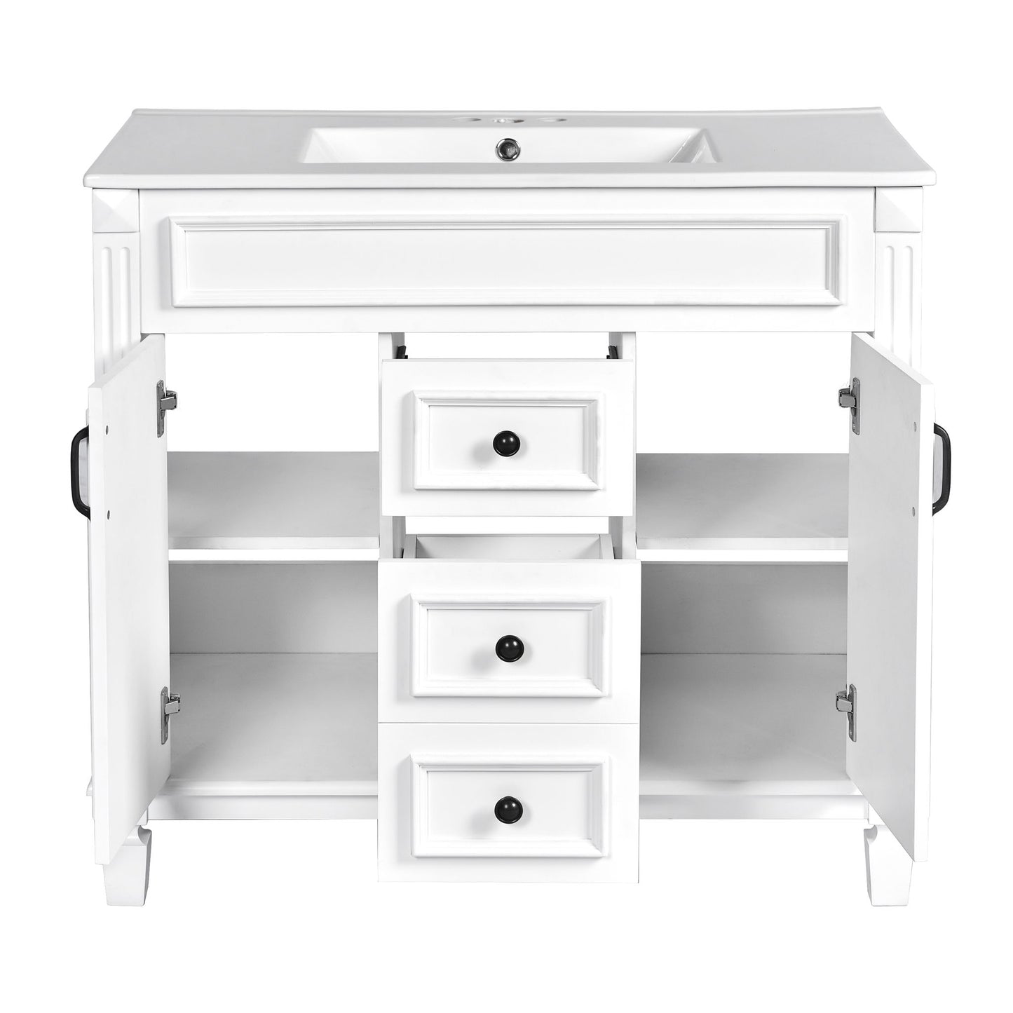 Bathroom Vanity With Top Sink, Basin On Cabinet With 2 Soft Closing Doors And 2 Drawers