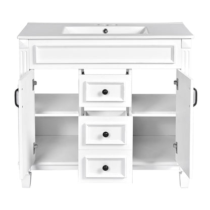 Bathroom Vanity With Top Sink, Basin On Cabinet With 2 Soft Closing Doors And 2 Drawers
