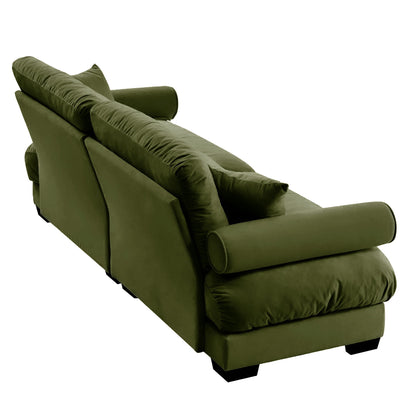 Modern Sofa With Bolstered Armrests And Pillows