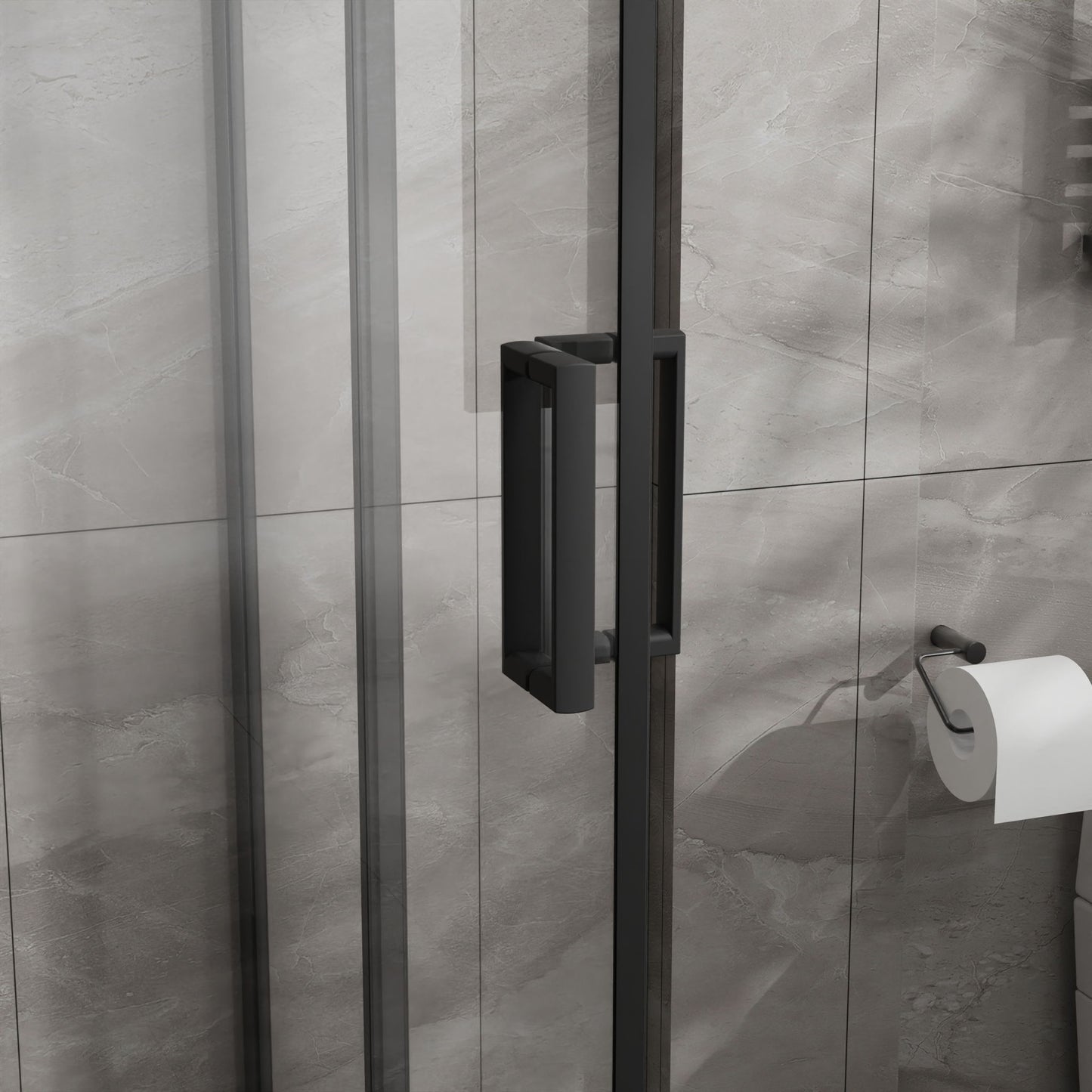 Corner Shower Enclosure, Double Sliding Door With Shower Base - Matte Black