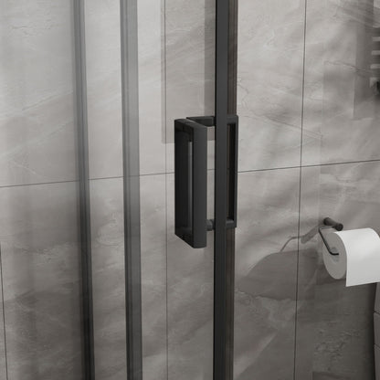 Corner Shower Enclosure, Double Sliding Door With Shower Base - Matte Black