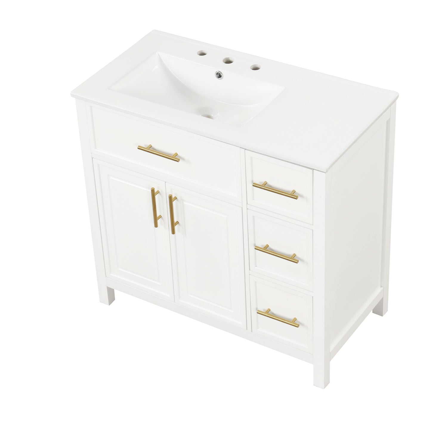 Modern Bathroom Vanity With Sink Top, 2 Doors And 3 Drawers