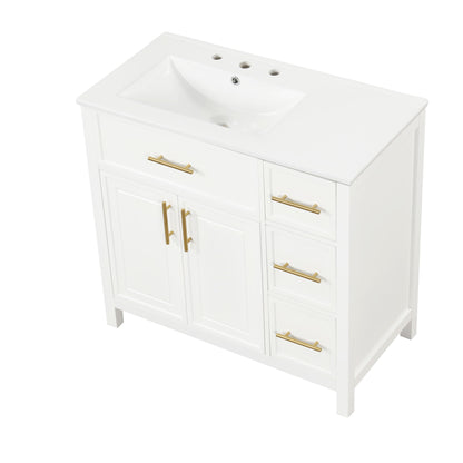 Modern Bathroom Vanity With Sink Top, 2 Doors And 3 Drawers