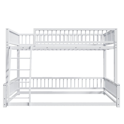 Bunk Bed Frame With Ladder And Safety Guardrails