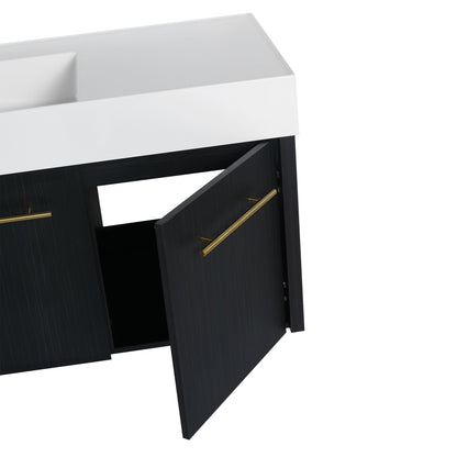 Contemporary 48" Wall Mounted Bathroom Vanity With Resin Sink And Soft Closing Doors And Line - Black Chestnut