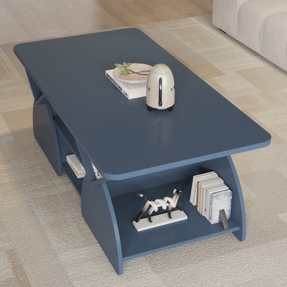 Geometric Engineered Coffee Table With Rounded Corners With Open Shelves