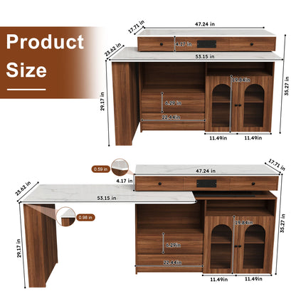 Kitchen Island With Extendable & Rotating Table