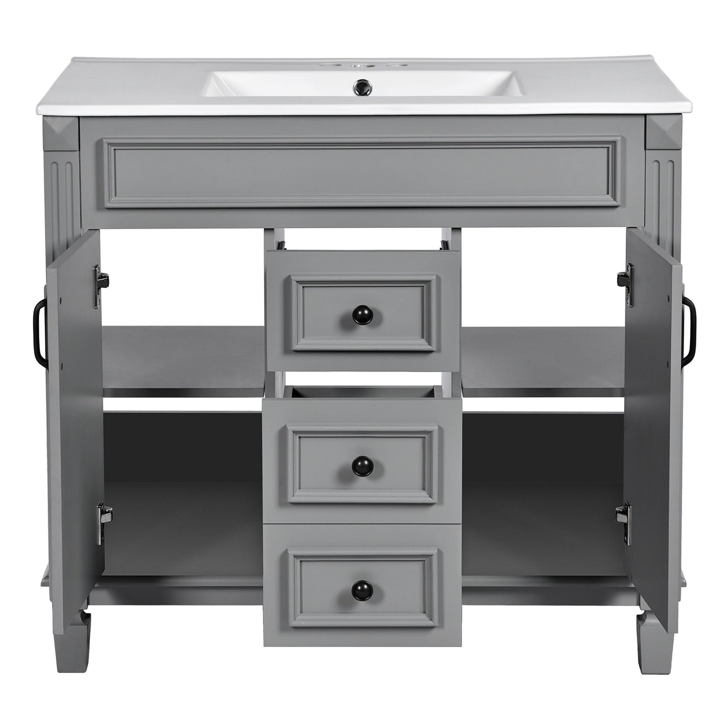 Bathroom Vanity With Top Sink, Basin On Cabinet With 2 Soft Closing Doors And 2 Drawers