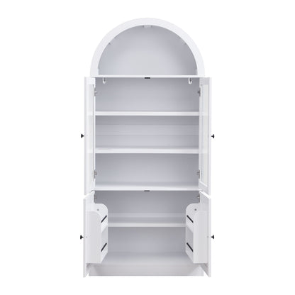 Tall Arched Top Storage Cabinet With 5 Tier Shelves, Soft Close Hinges
