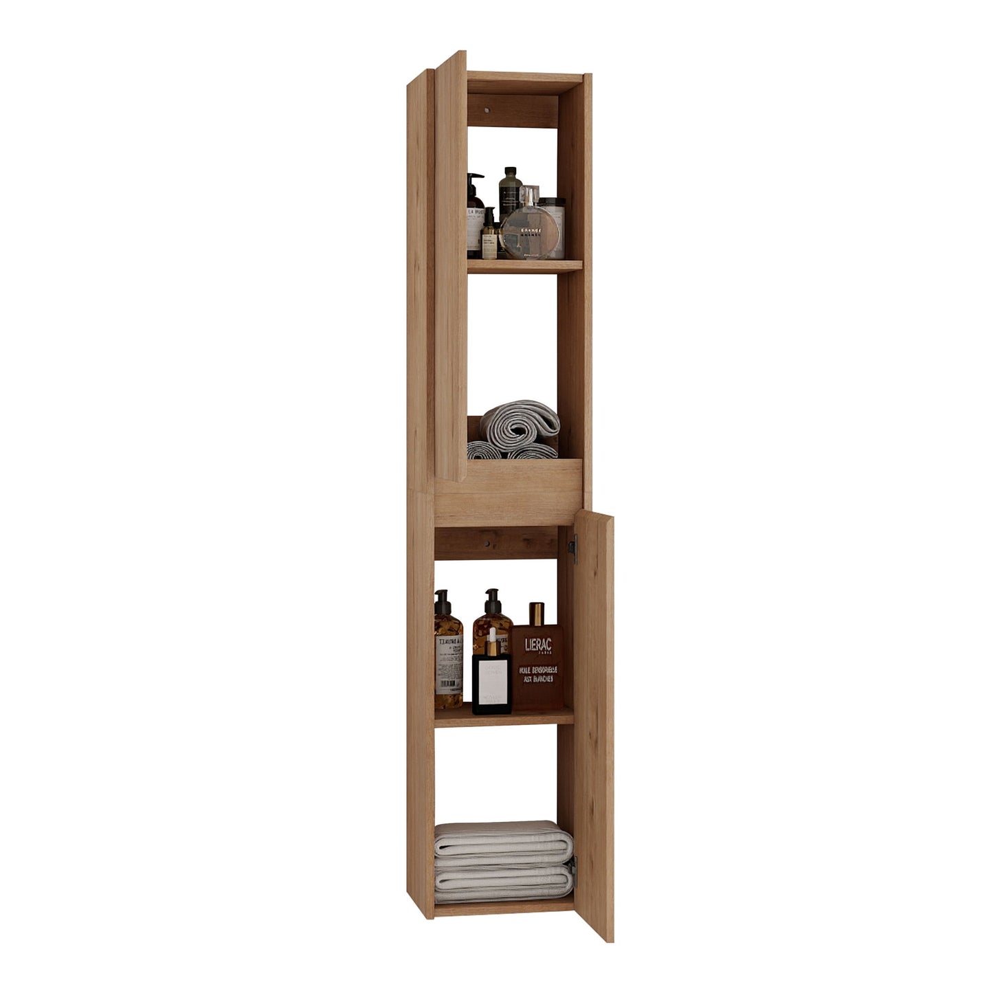 Modern Wall Mounted 30 Inch Bathroom Vanity With Resin Sink And 2 Side Cabinet In Imitative - Imitative Oak