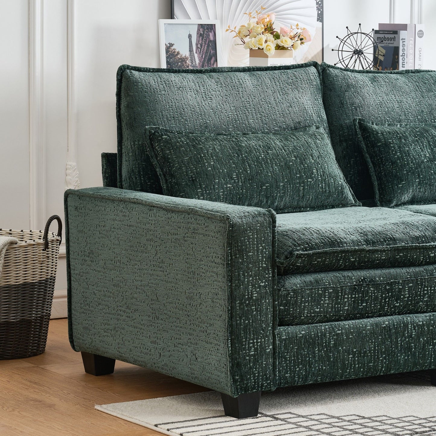 Modern Comfy L Shaped Sectional Sofa With Movable Ottoman