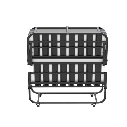 Twin Extra Long Folding Bed With Adjustable Headboard, Cot With Memory Foam Mattress - Black