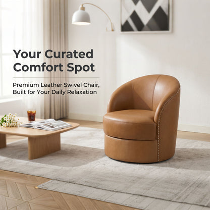 Swivel Accent Chair With 360° Smooth Spin - Black / Light Brown / Silver