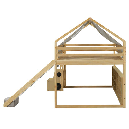 Loft Bed With House Shaped Frame And Tent