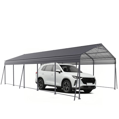 Metal Carport 13 X 26.5 Ft Heavy Duty With Galvanized Steel Roof Metal Garage Canopy With Galvanized Steel Roof & Frame Car Tent Outdoor Storage Shed For Car Boats And Truck - Gray